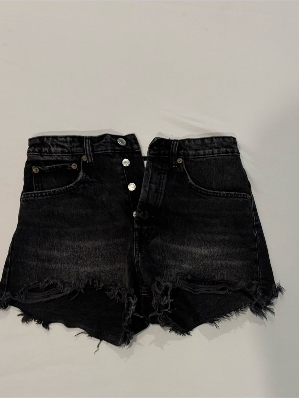 Zara Black Distressed High-Rise Denim Shorts
